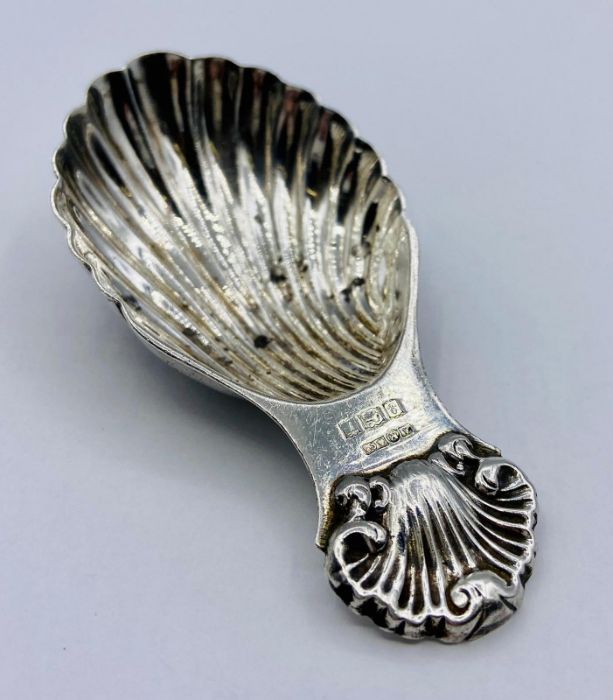 A silver caddy spoon, hallmarked for Birmingham by A Marston & Co 1968