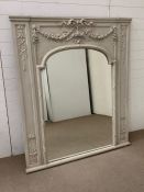 19th century French design grey gesso painted and carved over mantle mirror (above the fireplace