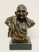 A bronze bust of Indian spiritual leader Mahatma Gandhi