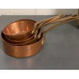 A set of four copper saucepans