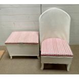A Lloyd Loom style upholstered chair and laundry basket