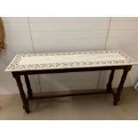 A marble console table with mother of pearl floral inlay Height 93 cm x Depth 49 cm x Width 174 cm