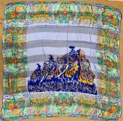 A Vintage Jean-Louis Scherrer scarf in an Elephant and Mahout design