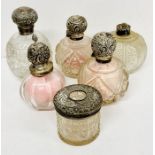 A selection of hallmarked silver topped scent bottles, various conditions and hallmarks.