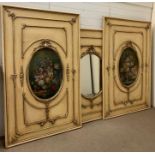 A set of three French 19th century carved and painted wall panels comprising of two, rectangular,