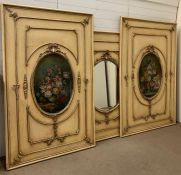 A set of three French 19th century carved and painted wall panels comprising of two, rectangular,