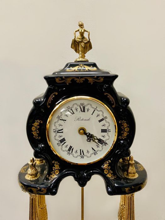 A reproduction Sevres style garniture set of twin handled vases and clock. - Image 2 of 5