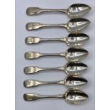 Seven William Bateman crested silver teaspoons dated 1819. (168g)