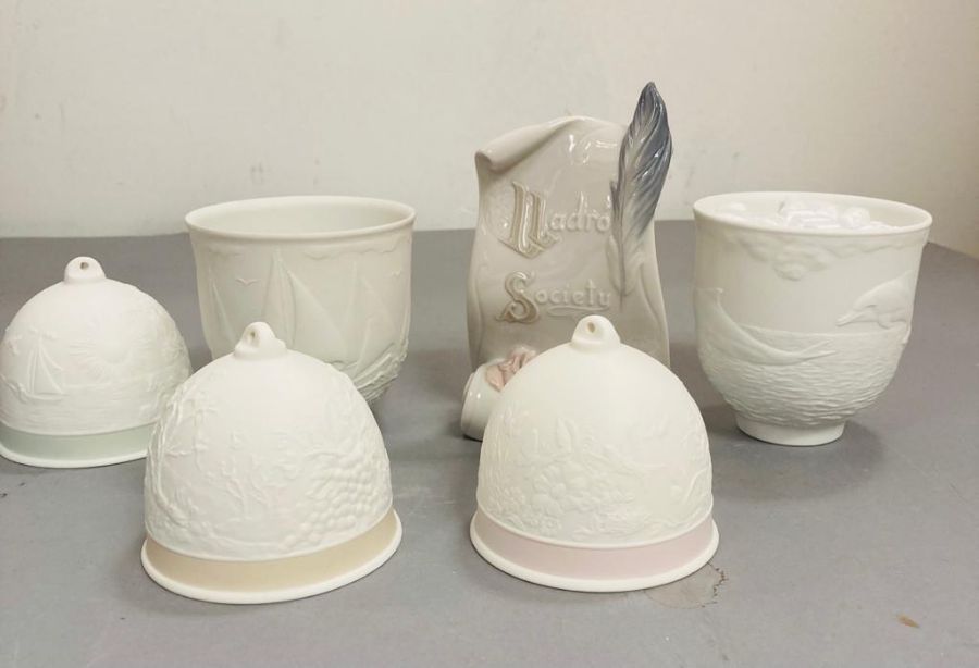 A selection of six boxed Lladro items to include, Summer Bell, Spring Bell, Fall Bell, Art Brings Us