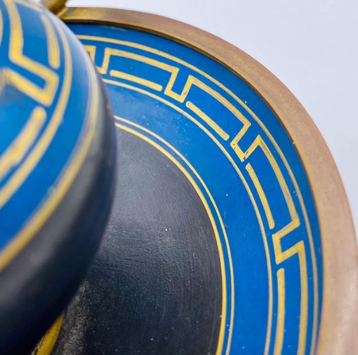 A porcelain inkwell with a geometric design in metal stand - Image 3 of 5