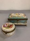 A porcelain jewellery box by Limoges and one other (6cm x 13cm)