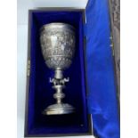 A Boxed Indian Silver trophy awarded by the Liverpool Cotton Association Rifle Shooting