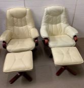Two easy lounge chairs and foot stools in cream