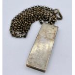 A Hallmarked single ingot necklace on chain