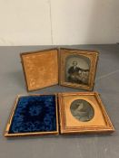 Two vintage travel photo frames in leather cases with original photograph