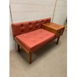 A Mid Century hall bench with side table or telephone table (H60cm W100cm D47cm)