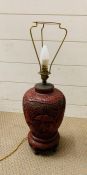 An oriental cinnabar lacquer table lamp (along with lid)