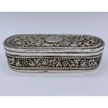 An ornate silver lidded box from Karachi by T Manikrai (109g)