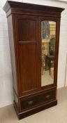A single wardrobe with string inlay and drawers under (H196cm W96cm D46cm)