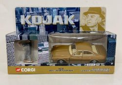 Boxed Corgi 57403 Kojak Buick diecast model with white metal figure, complete.