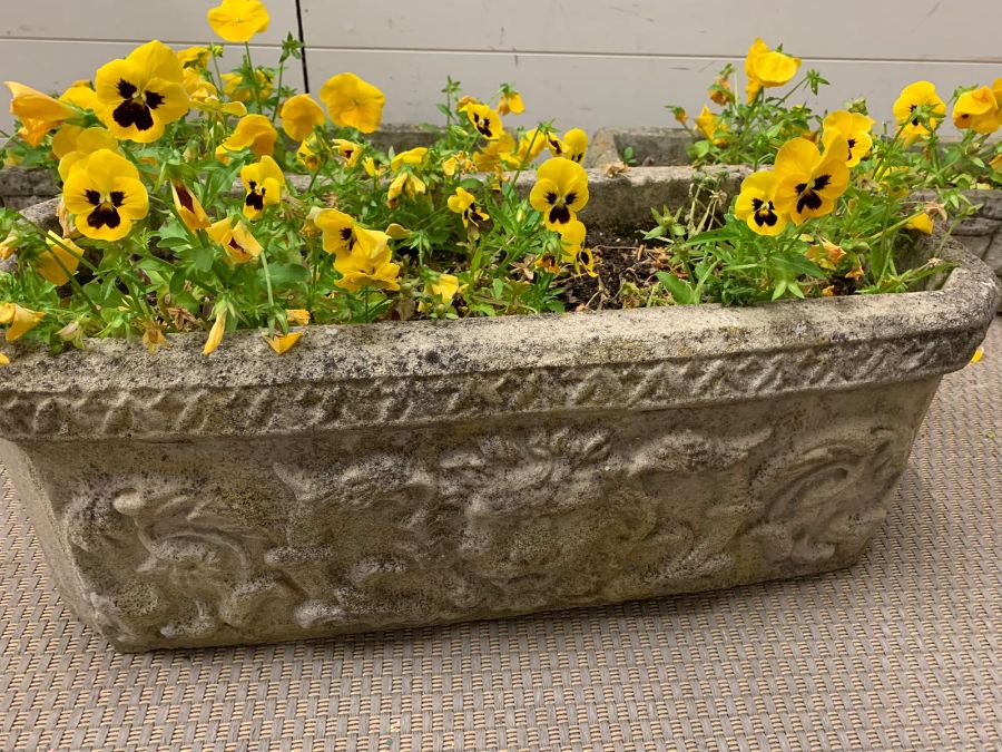 Three long cast stone/concrete planters - Image 3 of 4