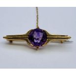 A 9ct gold and Amethyst brooch (Total Weight 7.2g)