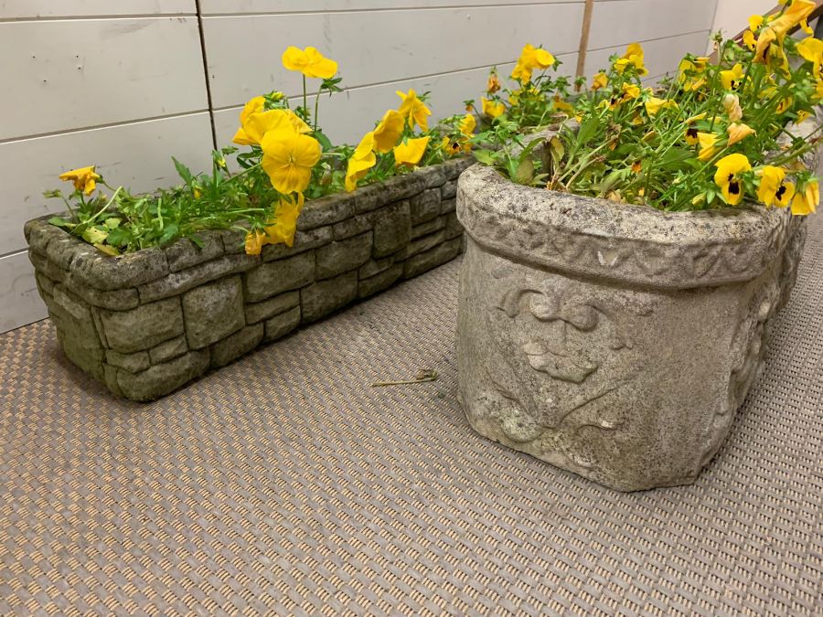 Three long cast stone/concrete planters - Image 4 of 4