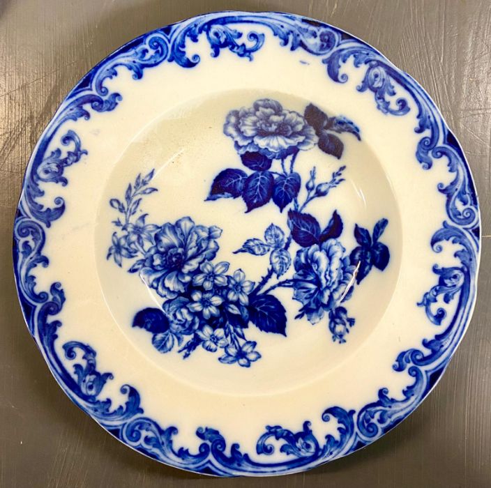Three New Wharf pottery Co Cambridge Semi Porcelain Flow Blue plate and two bowls - Image 3 of 8