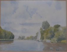 John Grove, 'A view of the River Thames', signed, watercolour, framed and glazed, (25x32 cm).