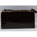 A vintage Fassbender brown crocodile handbag, made in England