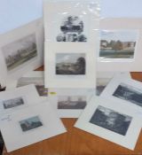 A group of 11 mounted prints depicting English landscapes with arquitecture, (16x20 cm largest). (