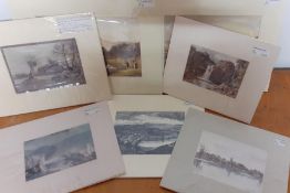 A group of 7 mounted prints depicting English landscapes, (14x22 cm largest). (7)