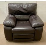 A brown leather reclining arm chair (H98cm W110cm D100cm)