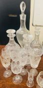 Four decanters and a selection of cut glass