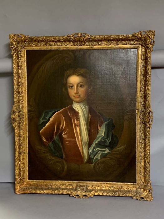 A 18th century English school following Peter Lely style, 'Boy in velvet jacket', oil on canvas,