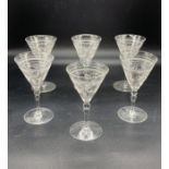 A set of six etched glasses circa 1910