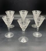 A set of six etched glasses circa 1910