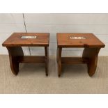 Two wooden stools with a tile to centre