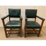 A Pair of British Library Reading room chairs with oak frames and stud detail. 57cm W x 91cm H