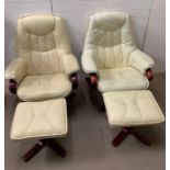 Two easy lounge chairs and foot stools in cream