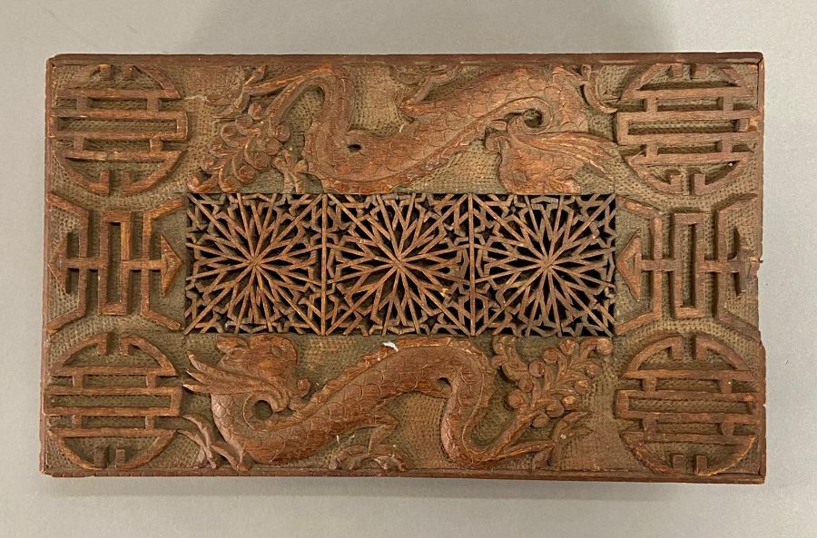 A carved Chinese box with dragon motif. - Image 2 of 4