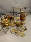 A selection of cooper and brass items