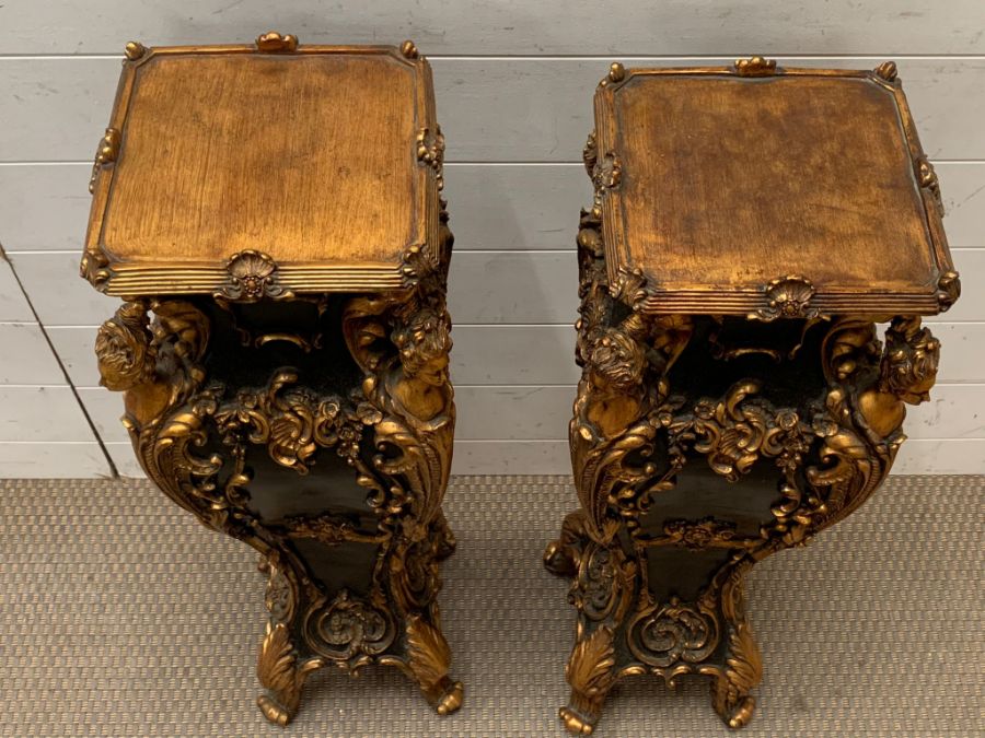 A pair of Italian gilt and ebony style lamp stands or plinths (H84cm Sq24cm) - Image 3 of 12