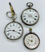 A selection of three silver pocket watches including one by Kendal & Dent