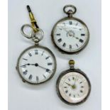 A selection of three silver pocket watches including one by Kendal & Dent