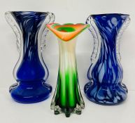 Three studio glass, encased vases.