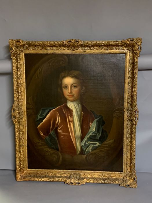 A 18th century English school following Peter Lely style, 'Boy in velvet jacket', oil on canvas, - Image 4 of 7