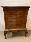 An 18th century style chest on stand, the upper section fitted with three short drawers and three