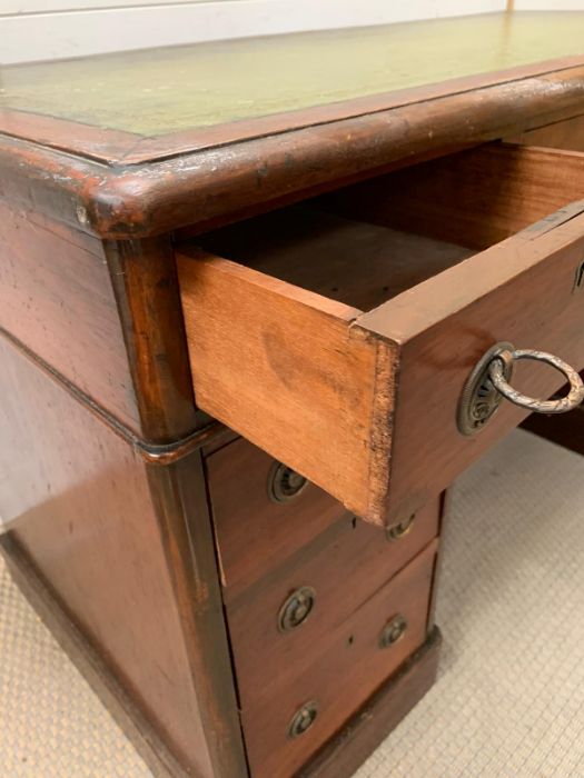 A pedestal desk with brass ring handles and leather top (H70cm W122cm D58cm) - Image 5 of 6