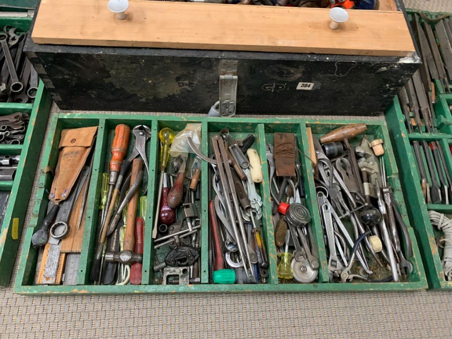 Wooden toolbox with contents and three trays of tools - Image 3 of 5